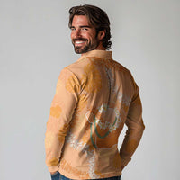 Hawaii Lanai Island Flowers Lei Long Sleeve Polo Shirt Orange Kaunaoa Mix Maile LT7 - Polynesian Pride