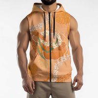 Hawaii Lanai Island Flowers Lei Sleeveless Zip Hoodie Orange Kaunaoa Mix Maile LT7 - Polynesian Pride