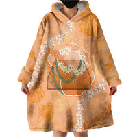Hawaii Lanai Island Flowers Lei Wearable Blanket Hoodie Orange Kaunaoa Mix Maile LT7 - Polynesian Pride