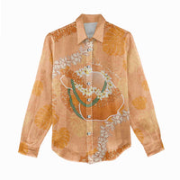 Hawaii Lanai Island Flowers Lei Women Casual Shirt Orange Kaunaoa Mix Maile LT7 - Polynesian Pride