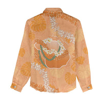 Hawaii Lanai Island Flowers Lei Women Casual Shirt Orange Kaunaoa Mix Maile LT7 - Polynesian Pride