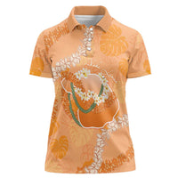 Hawaii Lanai Island Flowers Lei Women Polo Shirt Orange Kaunaoa Mix Maile LT7 Female Orange - Polynesian Pride