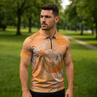 Hawaii Lanai Island Flowers Lei Zipper Polo Shirt Orange Kaunaoa Mix Maile LT7 - Polynesian Pride
