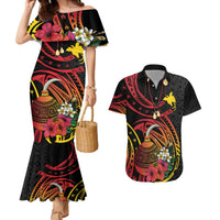 Personalized Milne Bay Couples Matching Mermaid Dress and Hawaiian Shirt PNG Lime Pot with Oro Tapa LT7 Black - Polynesian Pride