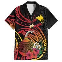 Personalized Milne Bay Family Matching Off The Shoulder Long Sleeve Dress and Hawaiian Shirt PNG Lime Pot with Oro Tapa LT7 Dad's Shirt - Short Sleeve Black - Polynesian Pride