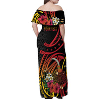 Personalized Milne Bay Family Matching Off Shoulder Maxi Dress and Hawaiian Shirt PNG Lime Pot with Oro Tapa LT7 - Polynesian Pride