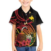 Personalized Milne Bay Family Matching Off Shoulder Maxi Dress and Hawaiian Shirt PNG Lime Pot with Oro Tapa LT7 Son's Shirt Black - Polynesian Pride