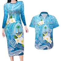Hafa Adai Guam Chamorro Personalized Couples Matching Long Sleeve Bodycon Dress and Hawaiian Shirt Ocean Blue Latte Stone with Guasali LT7 Ocean Blue - Polynesian Pride