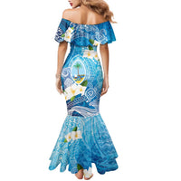 Hafa Adai Guam Chamorro Personalized Family Matching Mermaid Dress and Hawaiian Shirt Ocean Blue Latte Stone with Guasali LT7 - Polynesian Pride