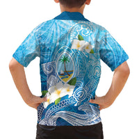Hafa Adai Guam Chamorro Personalized Family Matching Off The Shoulder Long Sleeve Dress and Hawaiian Shirt Ocean Blue Latte Stone with Guasali LT7 - Polynesian Pride