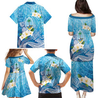 Hafa Adai Guam Chamorro Personalized Family Matching Puletasi and Hawaiian Shirt Ocean Blue Latte Stone with Guasali LT7 - Polynesian Pride