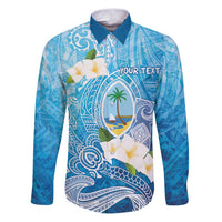 Hafa Adai Guam Chamorro Personalized Family Matching Puletasi and Hawaiian Shirt Ocean Blue Latte Stone with Guasali LT7 Dad's Shirt - Long Sleeve Ocean Blue - Polynesian Pride