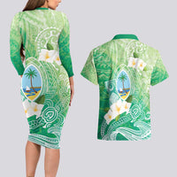 Hafa Adai Guam Chamorro Personalized Couples Matching Long Sleeve Bodycon Dress and Hawaiian Shirt Summer Green Latte Stone with Guasali LT7 - Polynesian Pride