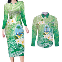 Hafa Adai Guam Chamorro Personalized Couples Matching Long Sleeve Bodycon Dress and Long Sleeve Button Shirt Summer Green Latte Stone with Guasali LT7 Summer Green - Polynesian Pride