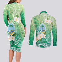 Hafa Adai Guam Chamorro Personalized Couples Matching Long Sleeve Bodycon Dress and Long Sleeve Button Shirt Summer Green Latte Stone with Guasali LT7 - Polynesian Pride