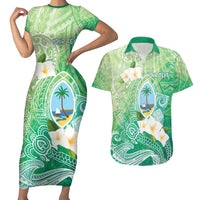Hafa Adai Guam Chamorro Personalized Couples Matching Short Sleeve Bodycon Dress and Hawaiian Shirt Summer Green Latte Stone with Guasali LT7 Summer Green - Polynesian Pride