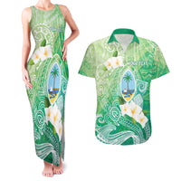 Hafa Adai Guam Chamorro Personalized Couples Matching Tank Maxi Dress and Hawaiian Shirt Summer Green Latte Stone with Guasali LT7 Summer Green - Polynesian Pride
