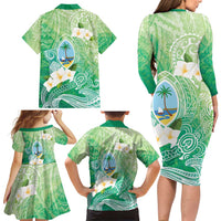 Hafa Adai Guam Chamorro Personalized Family Matching Long Sleeve Bodycon Dress and Hawaiian Shirt Summer Green Latte Stone with Guasali LT7 - Polynesian Pride