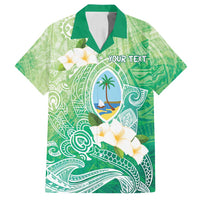 Hafa Adai Guam Chamorro Personalized Family Matching Off Shoulder Maxi Dress and Hawaiian Shirt Summer Green Latte Stone with Guasali LT7 Dad's Shirt - Short Sleeve Summer Green - Polynesian Pride