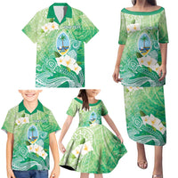 Hafa Adai Guam Chamorro Personalized Family Matching Puletasi and Hawaiian Shirt Summer Green Latte Stone with Guasali LT7 - Polynesian Pride