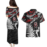 New Zealand Maori Rugby Personalised Couples Matching Puletasi and Hawaiian Shirt Ta Moko Silver Fern LT7 - Polynesian Pride