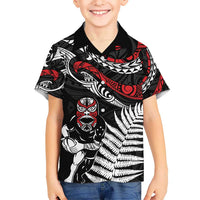 New Zealand Maori Rugby Personalised Kid Hawaiian Shirt Ta Moko Silver Fern LT7 Kid Black - Polynesian Pride