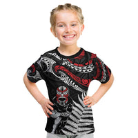 New Zealand Maori Rugby Personalised Kid T Shirt Ta Moko Silver Fern LT7 Black - Polynesian Pride