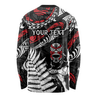 New Zealand Maori Rugby Personalised Long Sleeve Shirt Ta Moko Silver Fern LT7 - Polynesian Pride