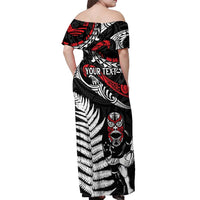 New Zealand Maori Rugby Personalised Off Shoulder Maxi Dress Ta Moko Silver Fern LT7 - Polynesian Pride