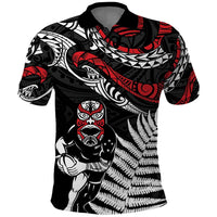 New Zealand Maori Rugby Personalised Polo Shirt Ta Moko Silver Fern LT7 Black - Polynesian Pride