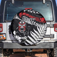 New Zealand Maori Rugby Personalised Spare Tire Cover Ta Moko Silver Fern LT7 Black - Polynesian Pride