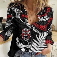 New Zealand Maori Rugby Personalised Women Casual Shirt Ta Moko Silver Fern LT7 Female Black - Polynesian Pride