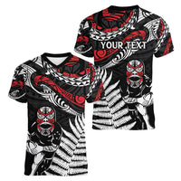New Zealand Maori Rugby Personalised Women V-Neck T-Shirt Ta Moko Silver Fern LT7 - Polynesian Pride