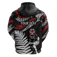 New Zealand Maori Rugby Personalised Zip Hoodie Ta Moko Silver Fern LT7 - Polynesian Pride