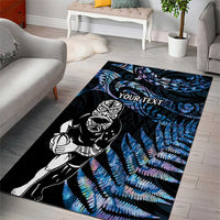 New Zealand Maori Rugby Personalised Area Rug Ta Moko Silver Fern - Paua Blue LT7 - Polynesian Pride