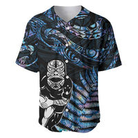 New Zealand Maori Rugby Personalised Baseball Jersey Ta Moko Silver Fern - Paua Blue LT7 Blue - Polynesian Pride