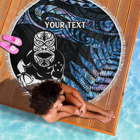 New Zealand Maori Rugby Personalised Beach Blanket Ta Moko Silver Fern - Paua Blue LT7 - Polynesian Pride