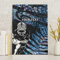 New Zealand Maori Rugby Personalised Canvas Wall Art Ta Moko Silver Fern - Paua Blue LT7 Without Frame Blue - Polynesian Pride
