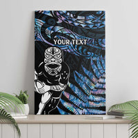 New Zealand Maori Rugby Personalised Canvas Wall Art Ta Moko Silver Fern - Paua Blue LT7 - Polynesian Pride