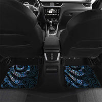 New Zealand Maori Rugby Personalised Car Mats Ta Moko Silver Fern - Paua Blue LT7 Set 2pcs - Back Blue - Polynesian Pride