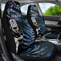 New Zealand Maori Rugby Personalised Car Seat Cover Ta Moko Silver Fern - Paua Blue LT7 - Polynesian Pride