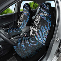 New Zealand Maori Rugby Personalised Car Seat Cover Ta Moko Silver Fern - Paua Blue LT7 - Polynesian Pride