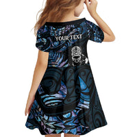 New Zealand Maori Rugby Personalised Family Matching Long Sleeve Bodycon Dress and Hawaiian Shirt Ta Moko Silver Fern - Paua Blue LT7 - Polynesian Pride
