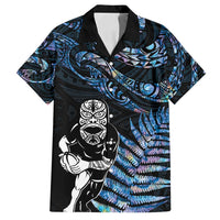New Zealand Maori Rugby Personalised Family Matching Off Shoulder Maxi Dress and Hawaiian Shirt Ta Moko Silver Fern - Paua Blue LT7 Dad's Shirt - Short Sleeve Blue - Polynesian Pride