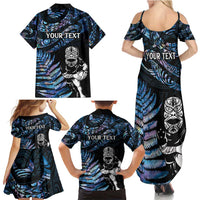 New Zealand Maori Rugby Personalised Family Matching Summer Maxi Dress and Hawaiian Shirt Ta Moko Silver Fern - Paua Blue LT7 - Polynesian Pride
