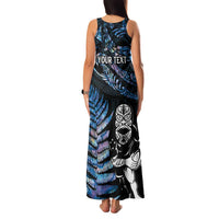 New Zealand Maori Rugby Personalised Family Matching Tank Maxi Dress and Hawaiian Shirt Ta Moko Silver Fern - Paua Blue LT7 - Polynesian Pride