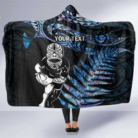 New Zealand Maori Rugby Personalised Hooded Blanket Ta Moko Silver Fern - Paua Blue LT7 One Size Blue - Polynesian Pride