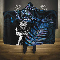New Zealand Maori Rugby Personalised Hooded Blanket Ta Moko Silver Fern - Paua Blue LT7 - Polynesian Pride