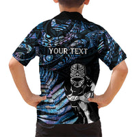 New Zealand Maori Rugby Personalised Kid Hawaiian Shirt Ta Moko Silver Fern - Paua Blue LT7 - Polynesian Pride