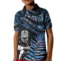 New Zealand Maori Rugby Personalised Kid Polo Shirt Ta Moko Silver Fern - Paua Blue LT7 Kid Blue - Polynesian Pride